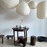 Suspension in rattan and natural japanese linen in the shape of a drop