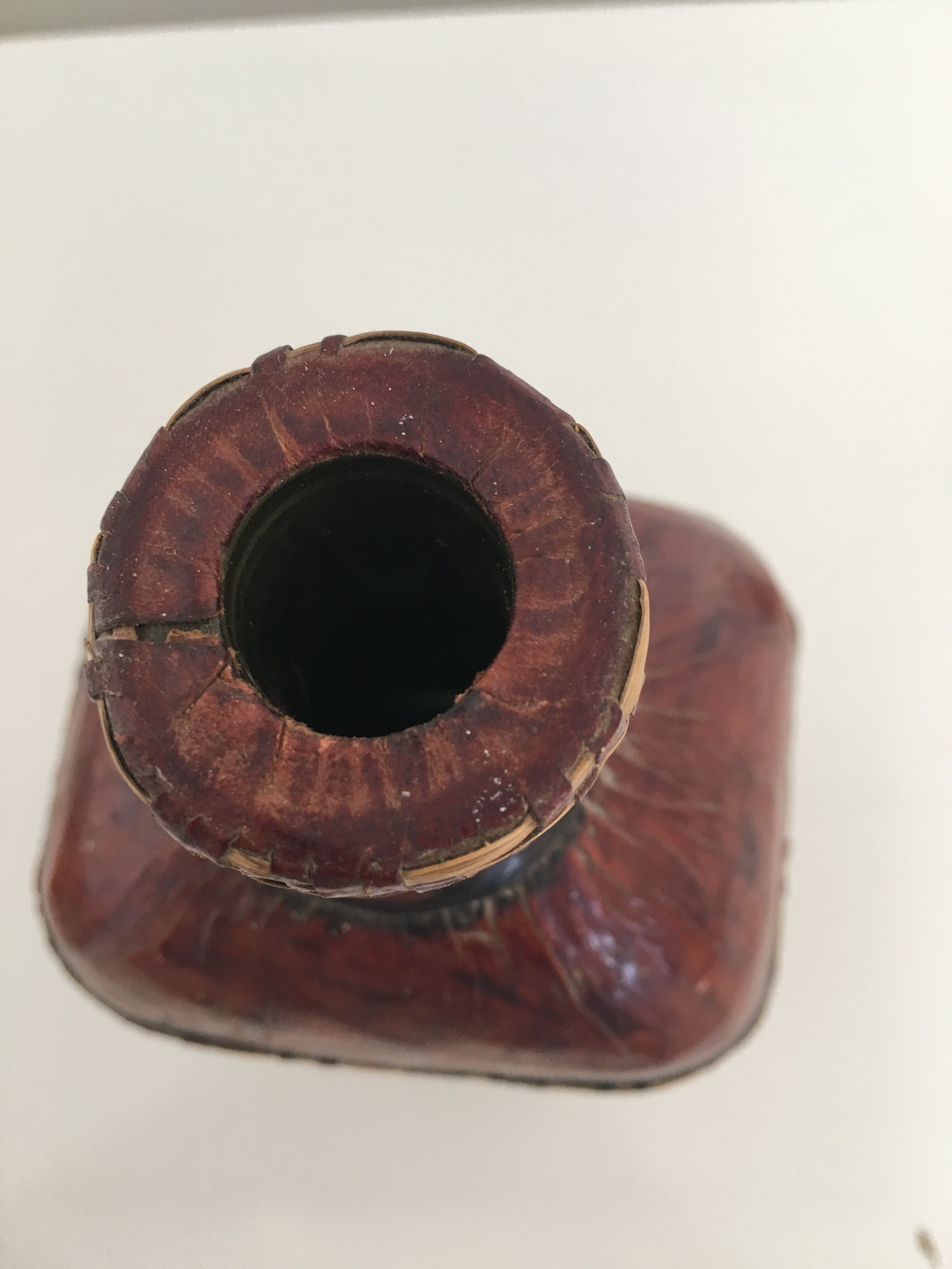 Lot of 2 ethnic leather-wrapped bottles and box