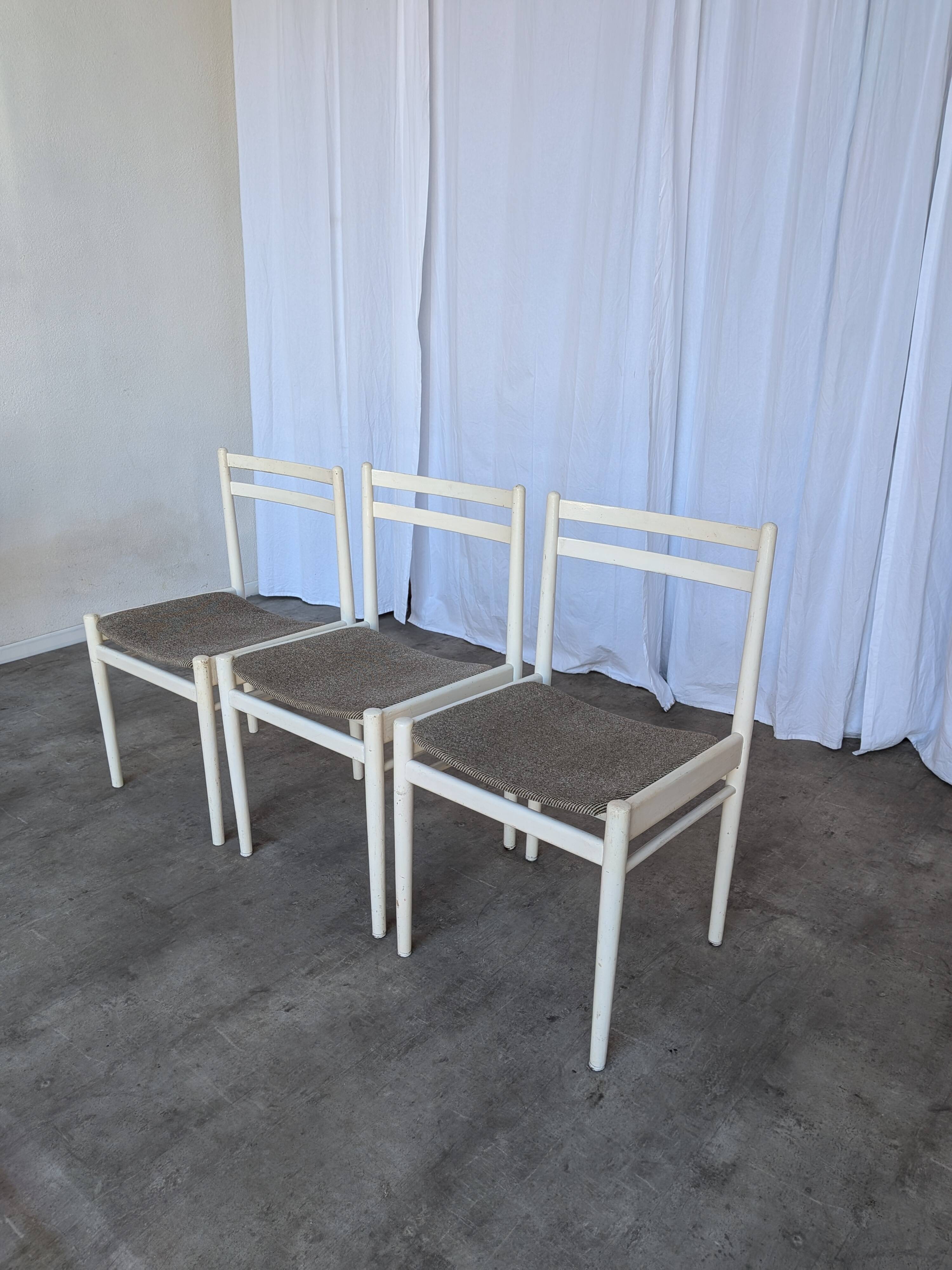 Set of 3 vintage stol kamnik white wooden chair: 1970s scandinavian design
