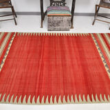 Red & beige wool kilim rug 237x142cm