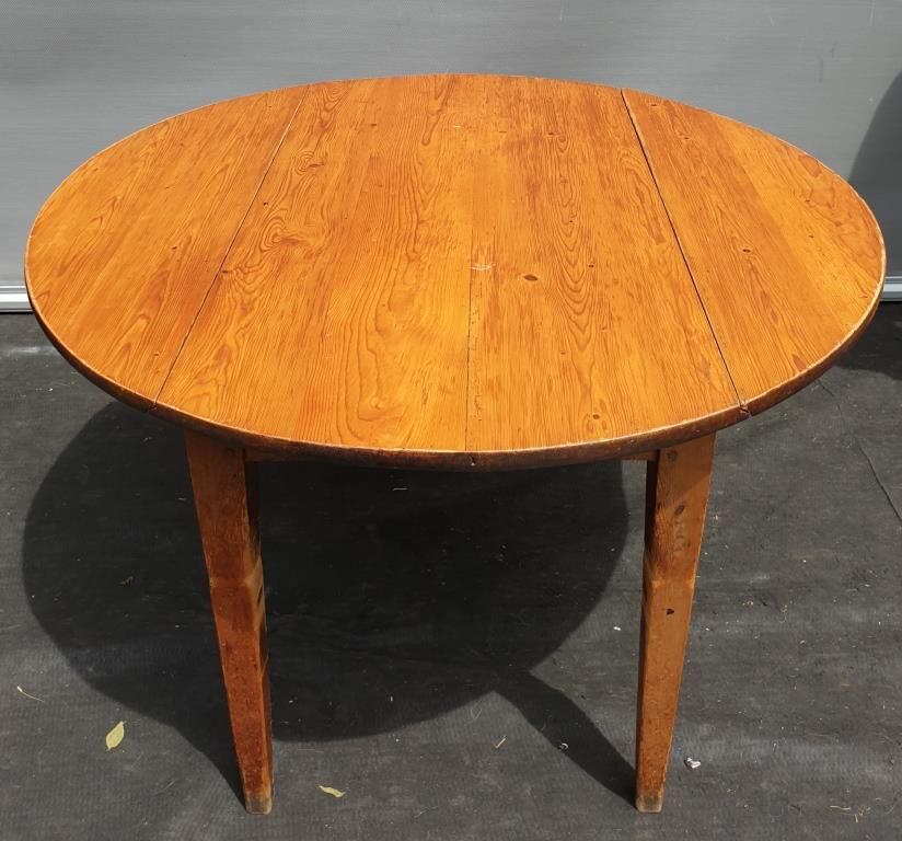 Table pitchpin miel à 2 volets guéridon bistrot vintage