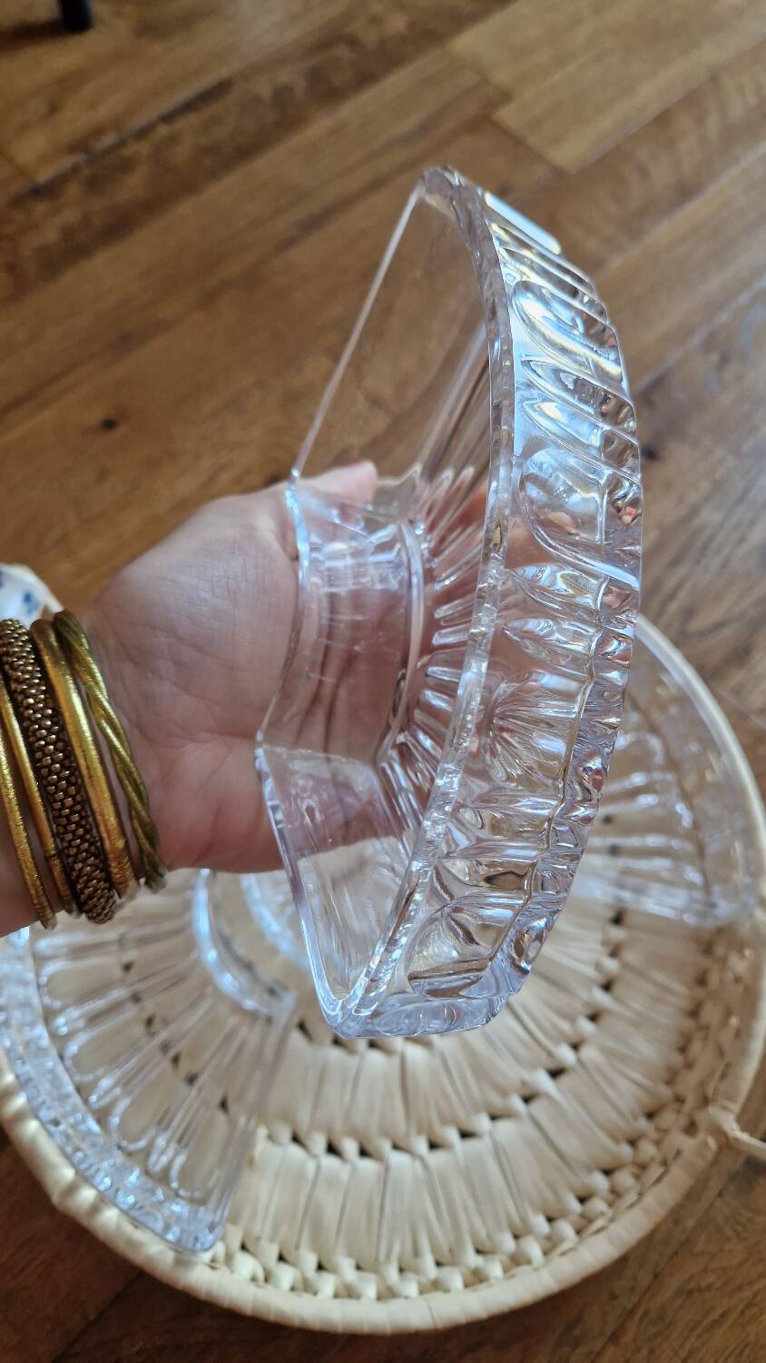 Old rattan raffia porcelain tray appetizer server ramekins vintage crystal dish