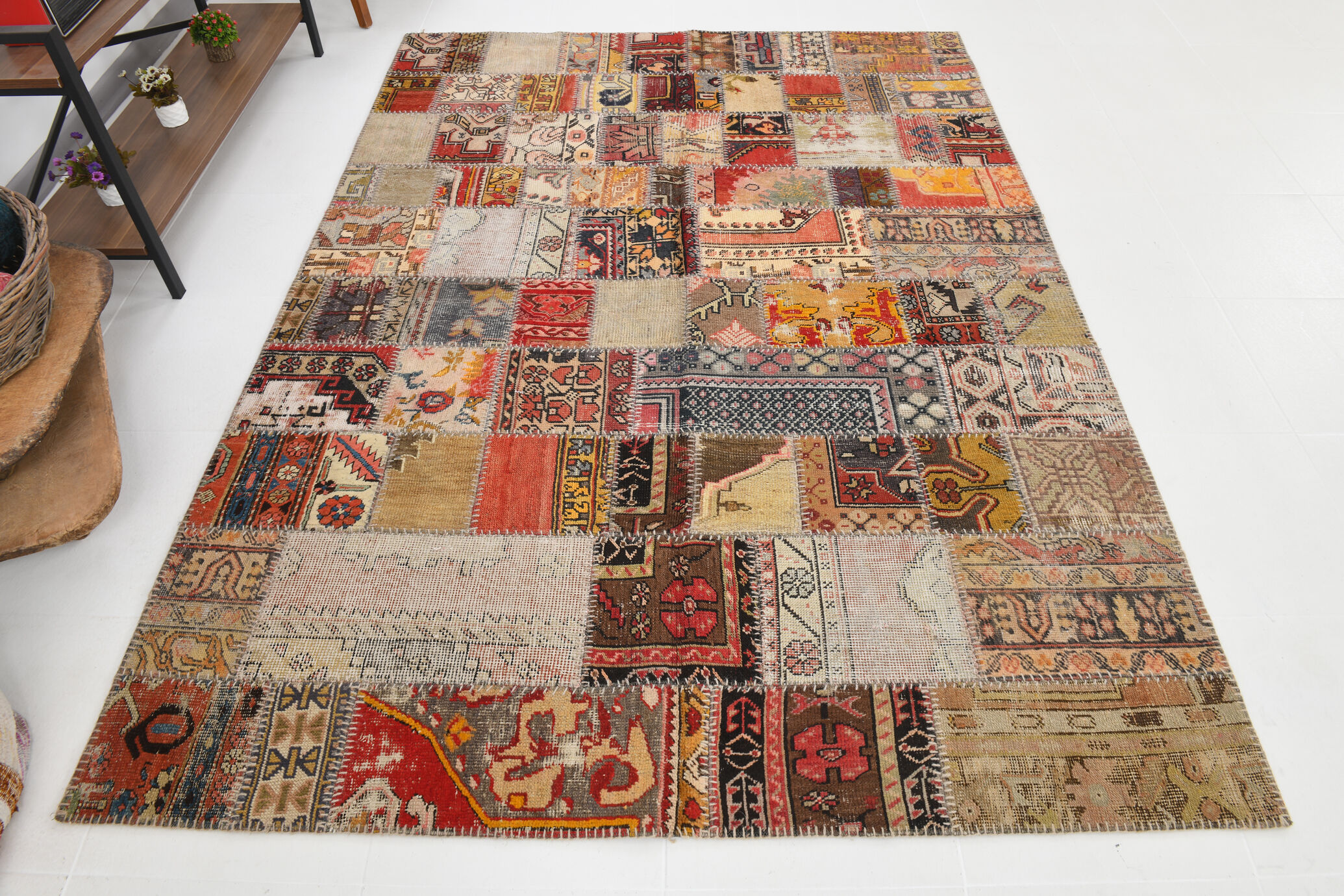 5x8 Handknotted Red Turkish Patchwork Rug, 242x173Cm