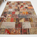 5x8 Handknotted Red Turkish Patchwork Rug, 242x173Cm