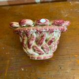 Antique White & Pink Openwork Braided Ceramic Barbotine Cup Vintage