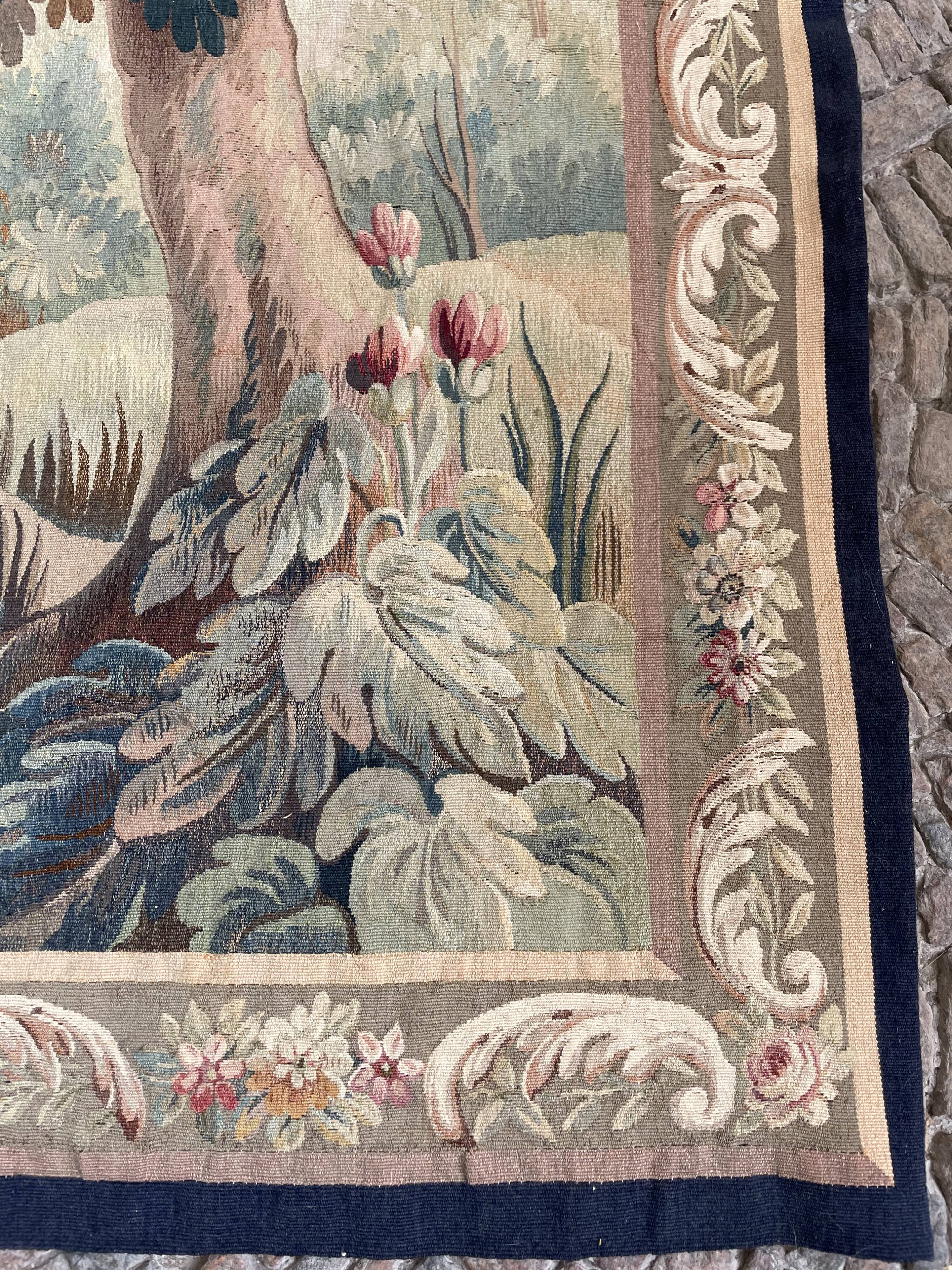 Aubusson tapestry late 19th century, landscape-greenery-castle, wool and silk
