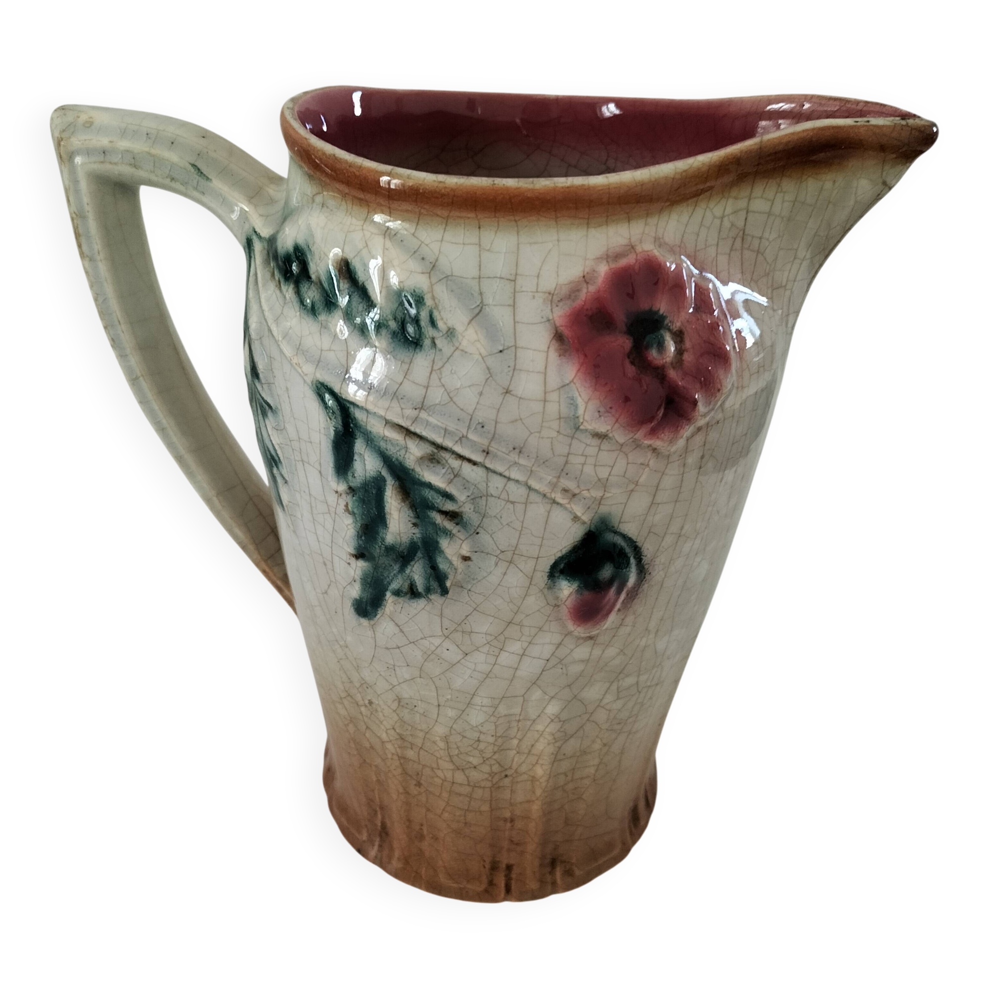 Moulded slip pitcher - late 19th century - Floral decoration in relief