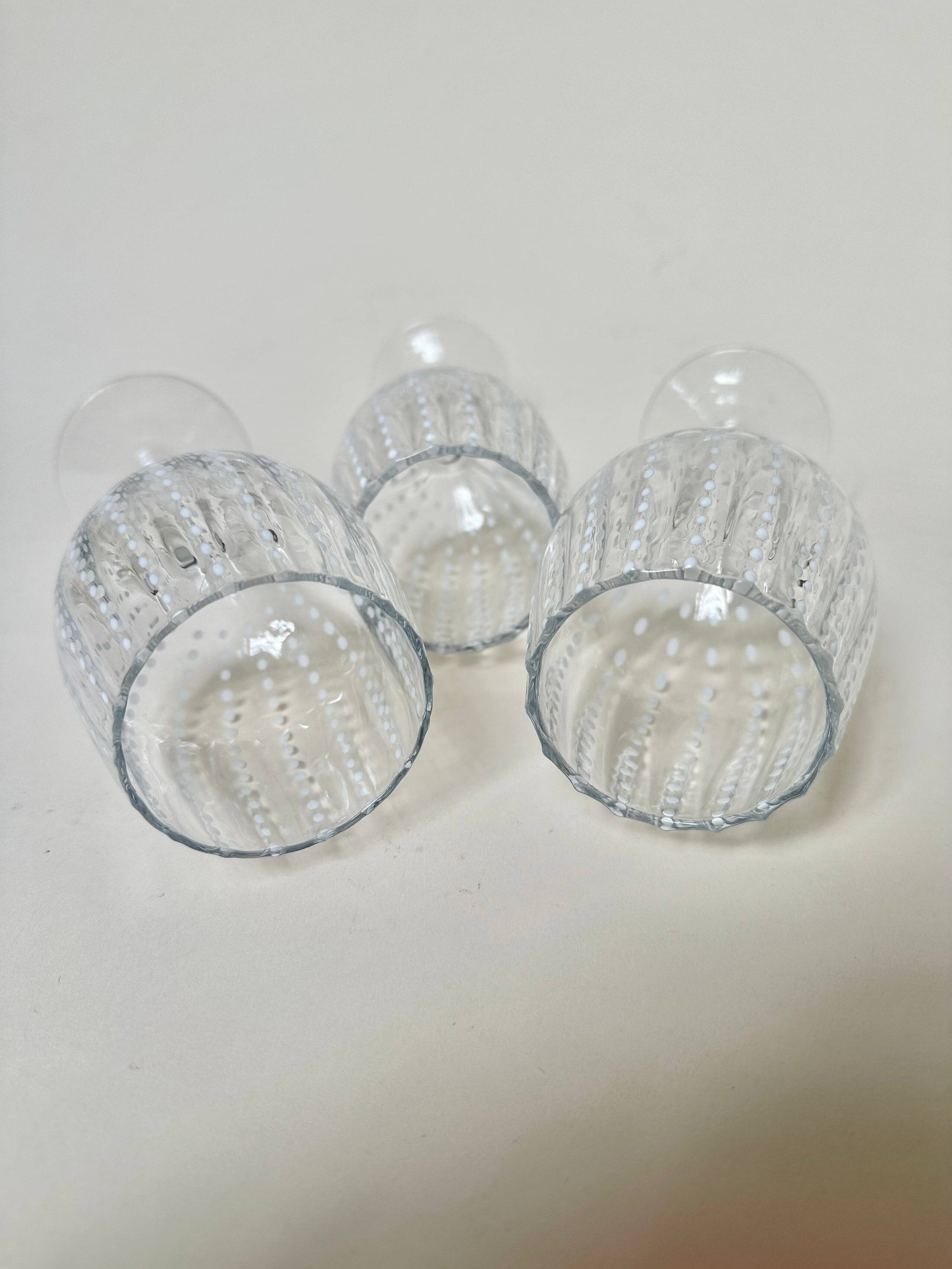 Set of six speckled white wine glasses