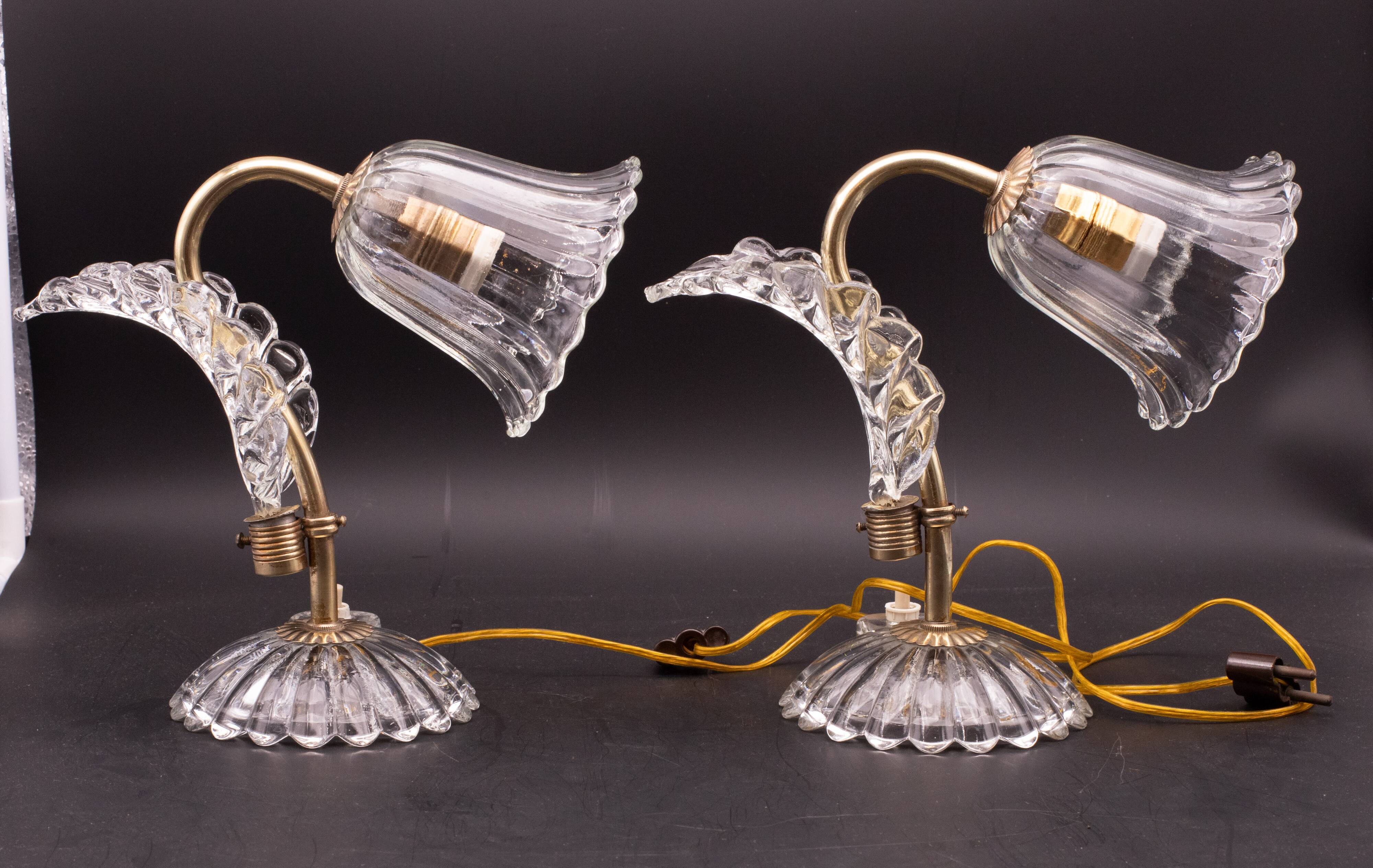 Set of 2 Art Decò Murano Glass Barovier e Toso style Table Lamp, 1940