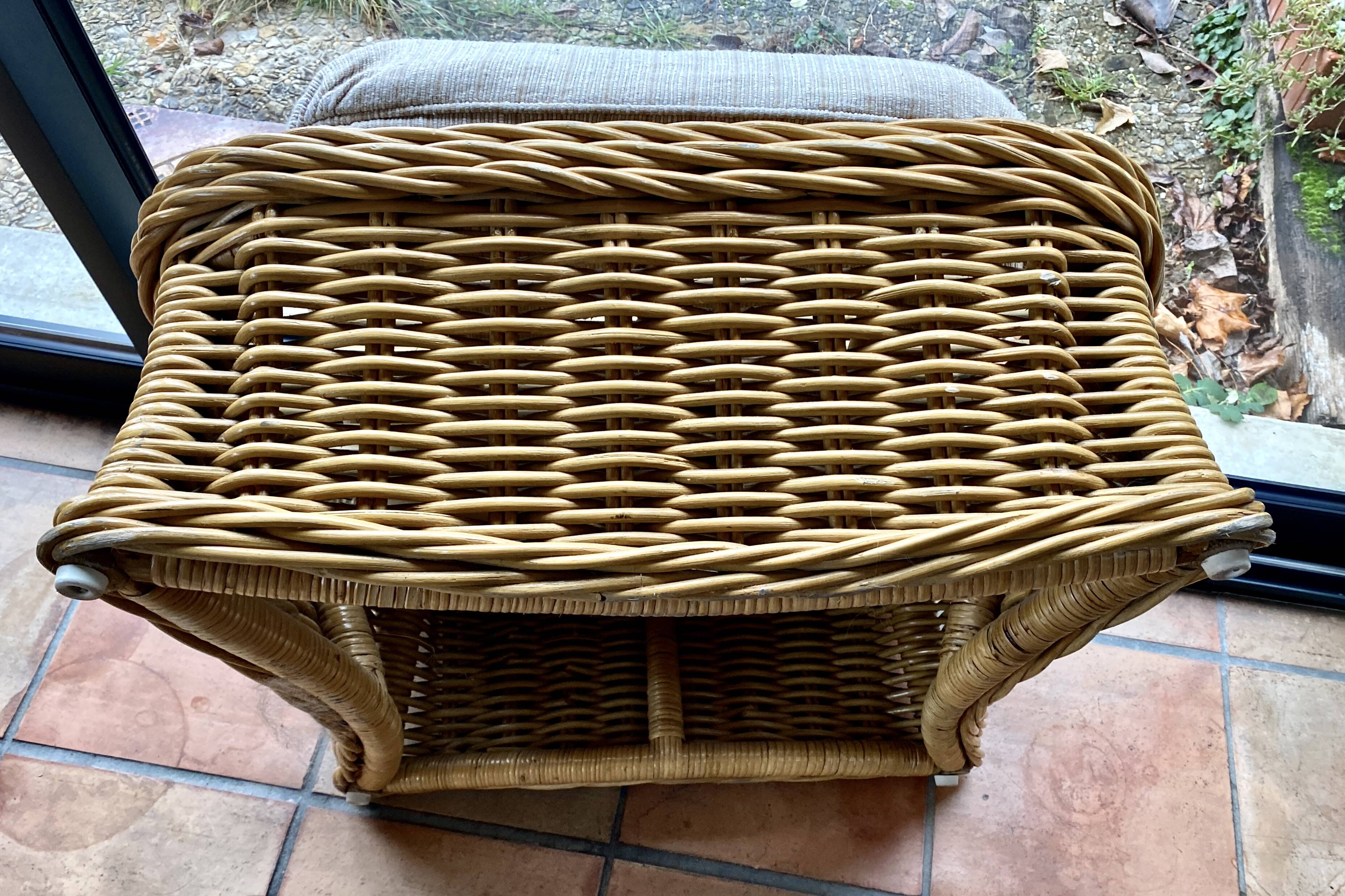 Square pouf or footstool in rattan