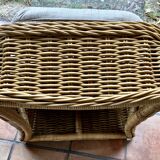 Square pouf or footstool in rattan