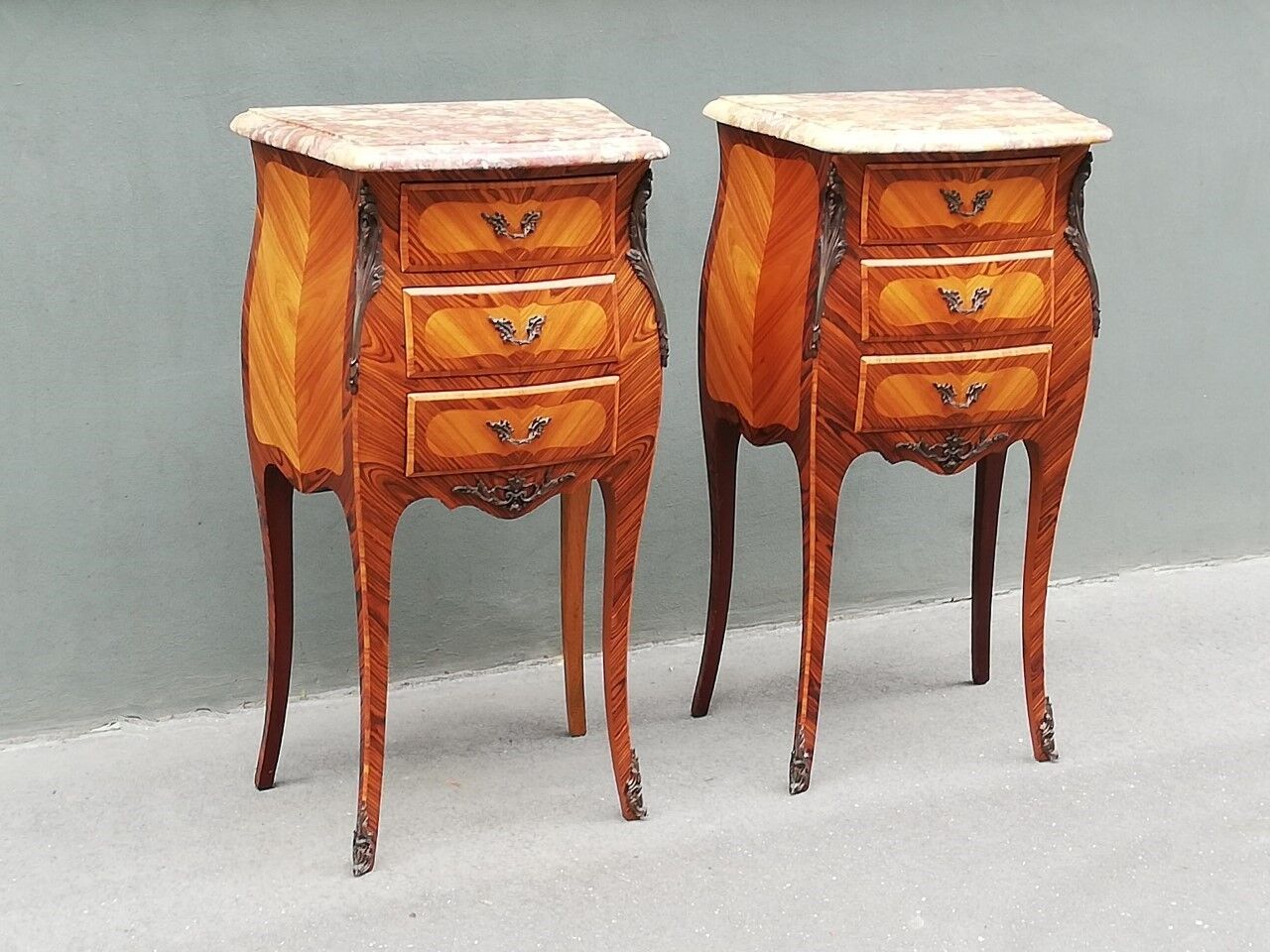 Pair of Louis XV style bedside tables in rosewood