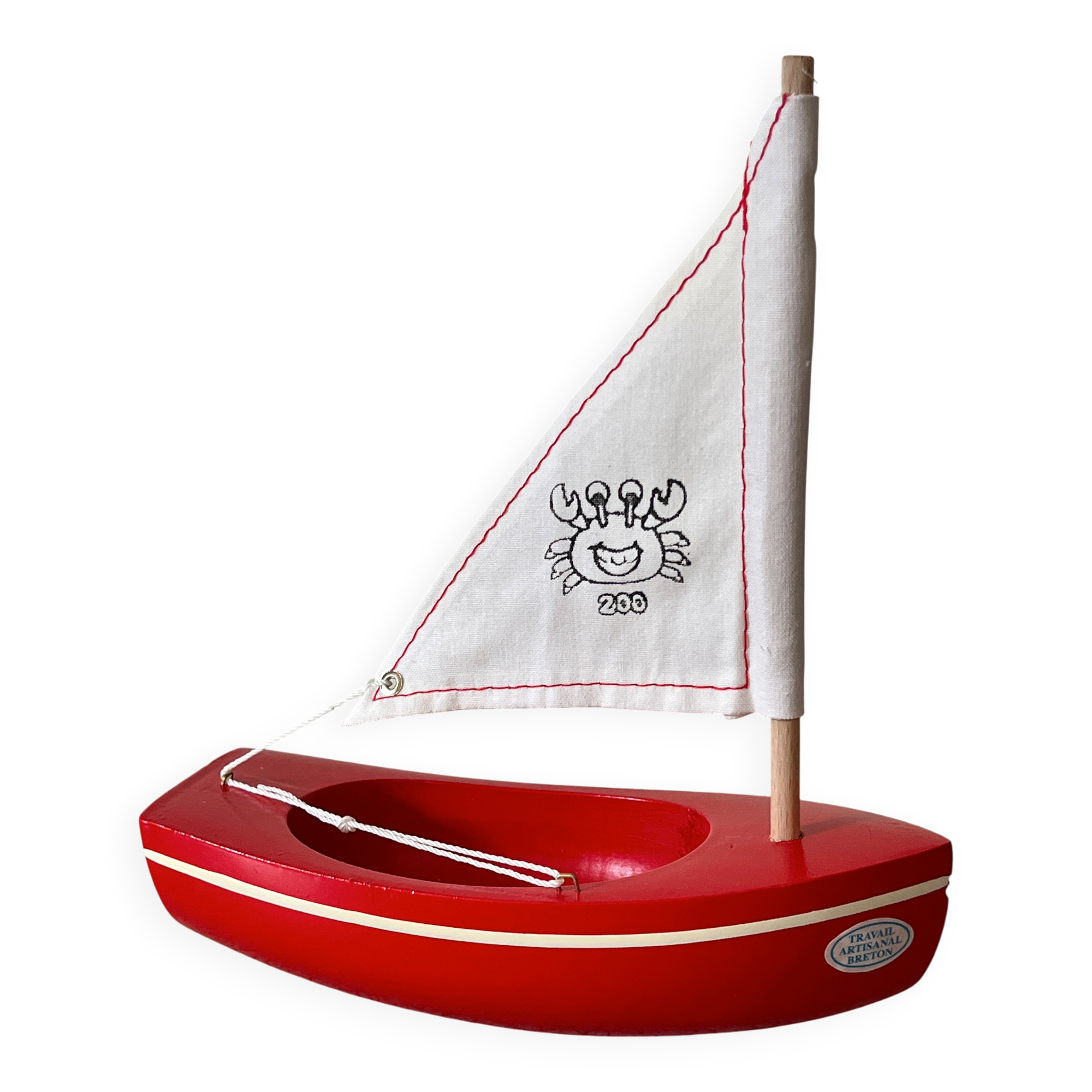 Tirot 200 wooden pond sailboat, navigable vintage toy.