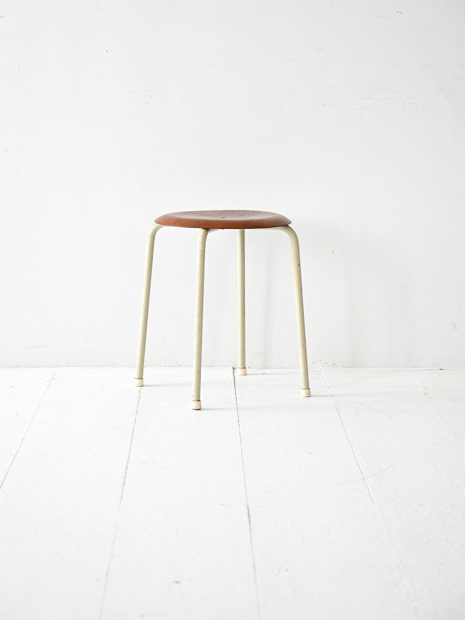 Tabouret scandinave en métal et teck, années 60