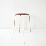 Tabouret scandinave en métal et teck, années 60