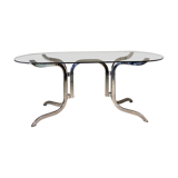 Design dining table year 70 in chrome and smoked glass