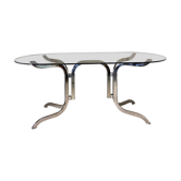 Table à manger design année 70 en chrome et verre fumé