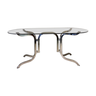 Design dining table year 70 in chrome and smoked glass