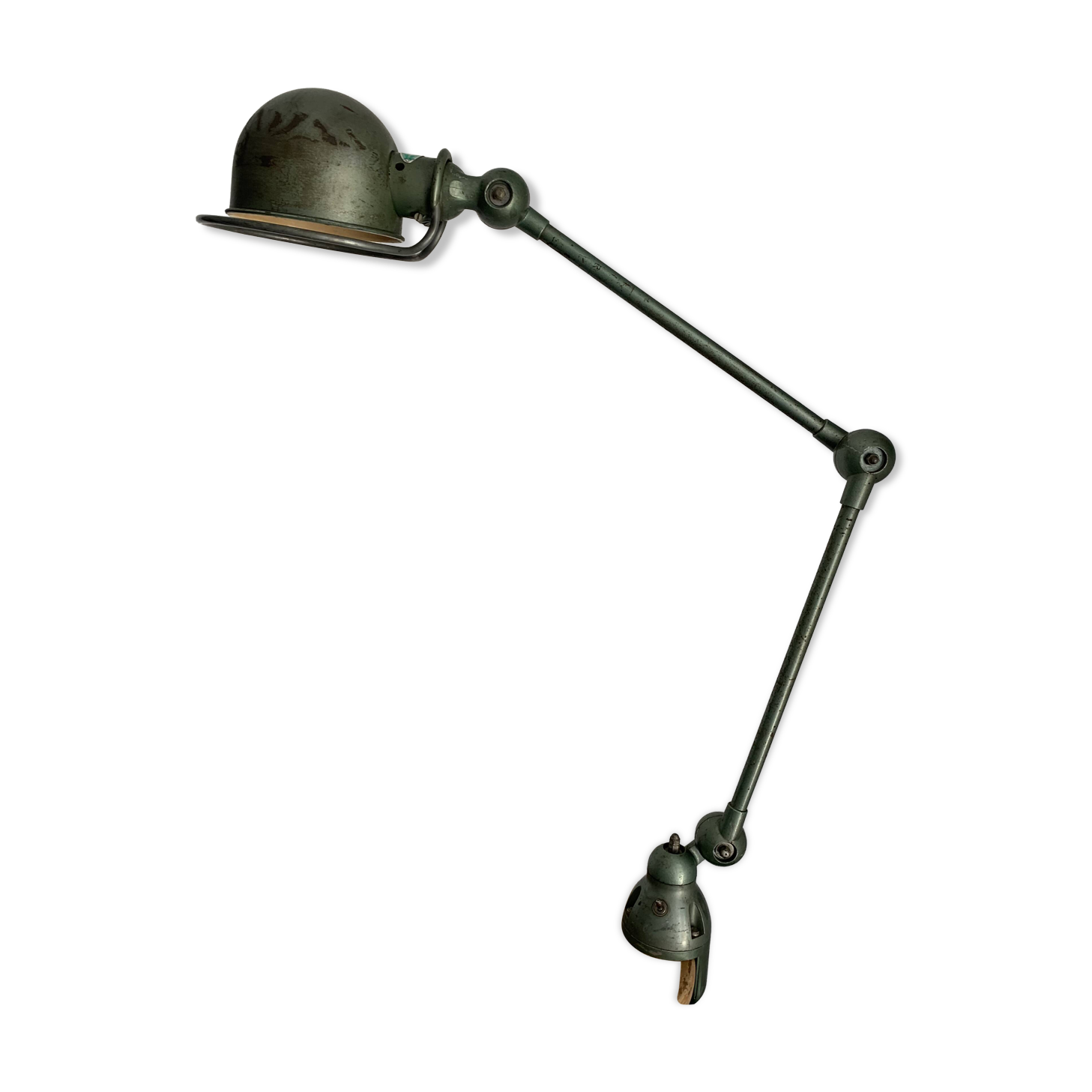 Vintage 1960 Jielde lamp with 2 arms in original industrial green - 100 cm