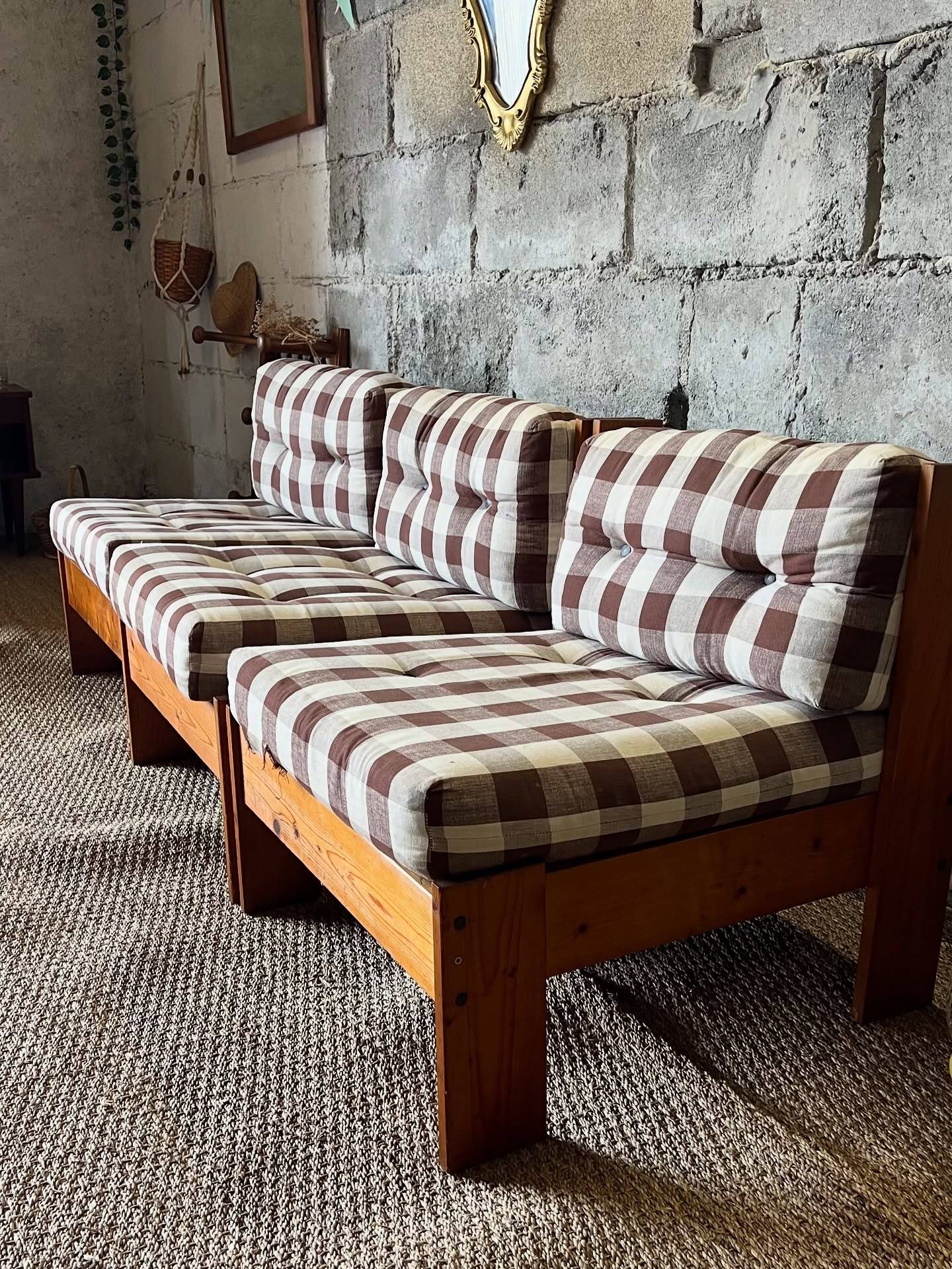 3 vintage wooden armchairs/lounges