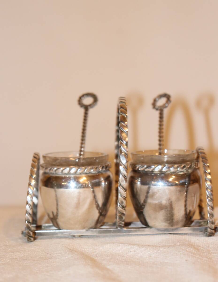 Silver-plated metal salt and pepper shakers