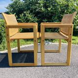Pair of vintage armchairs wood and Scandinavian cannage