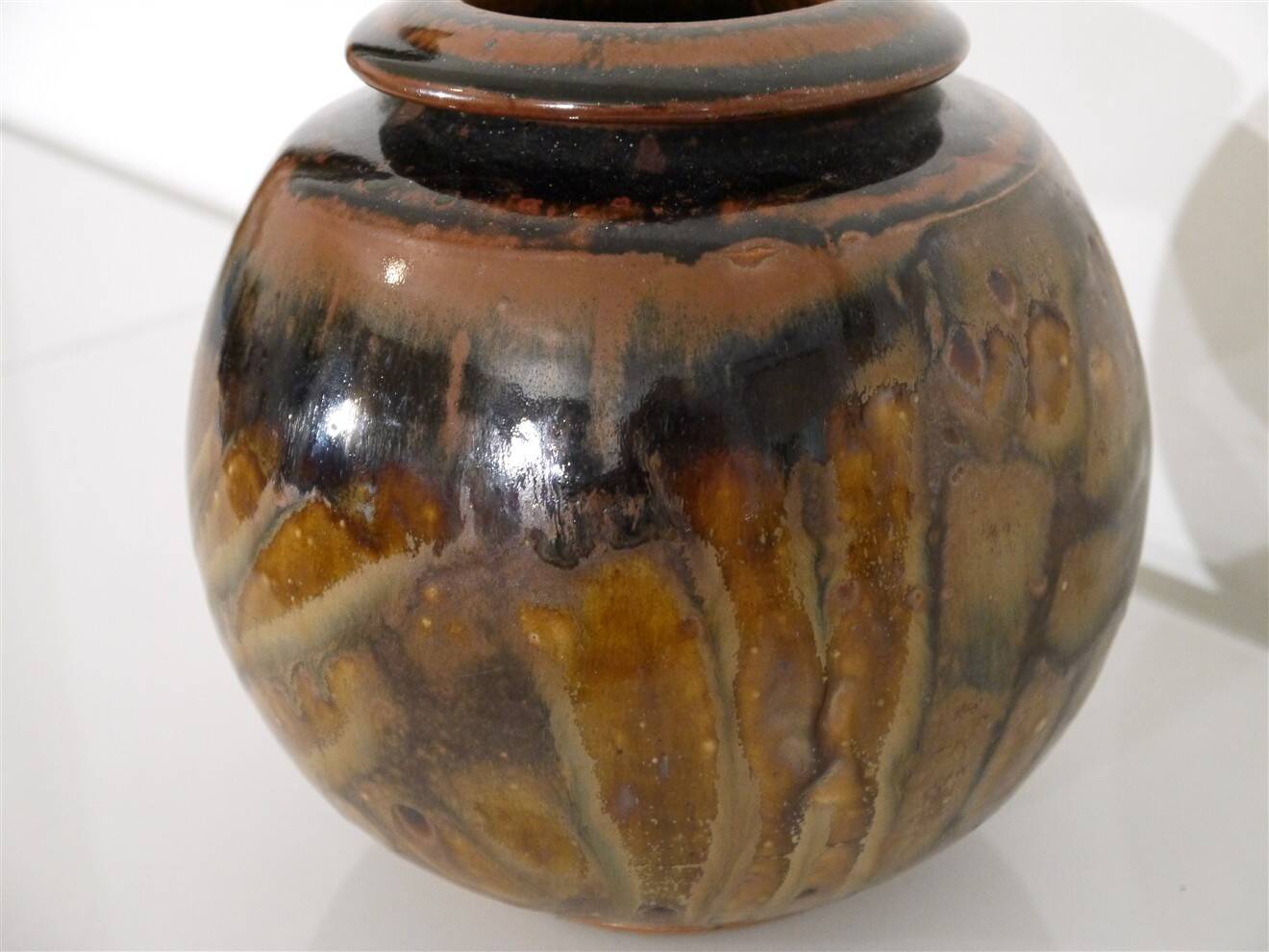 1970s stoneware round vase