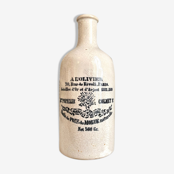 Bottle à l'olivier in beige glazed stoneware