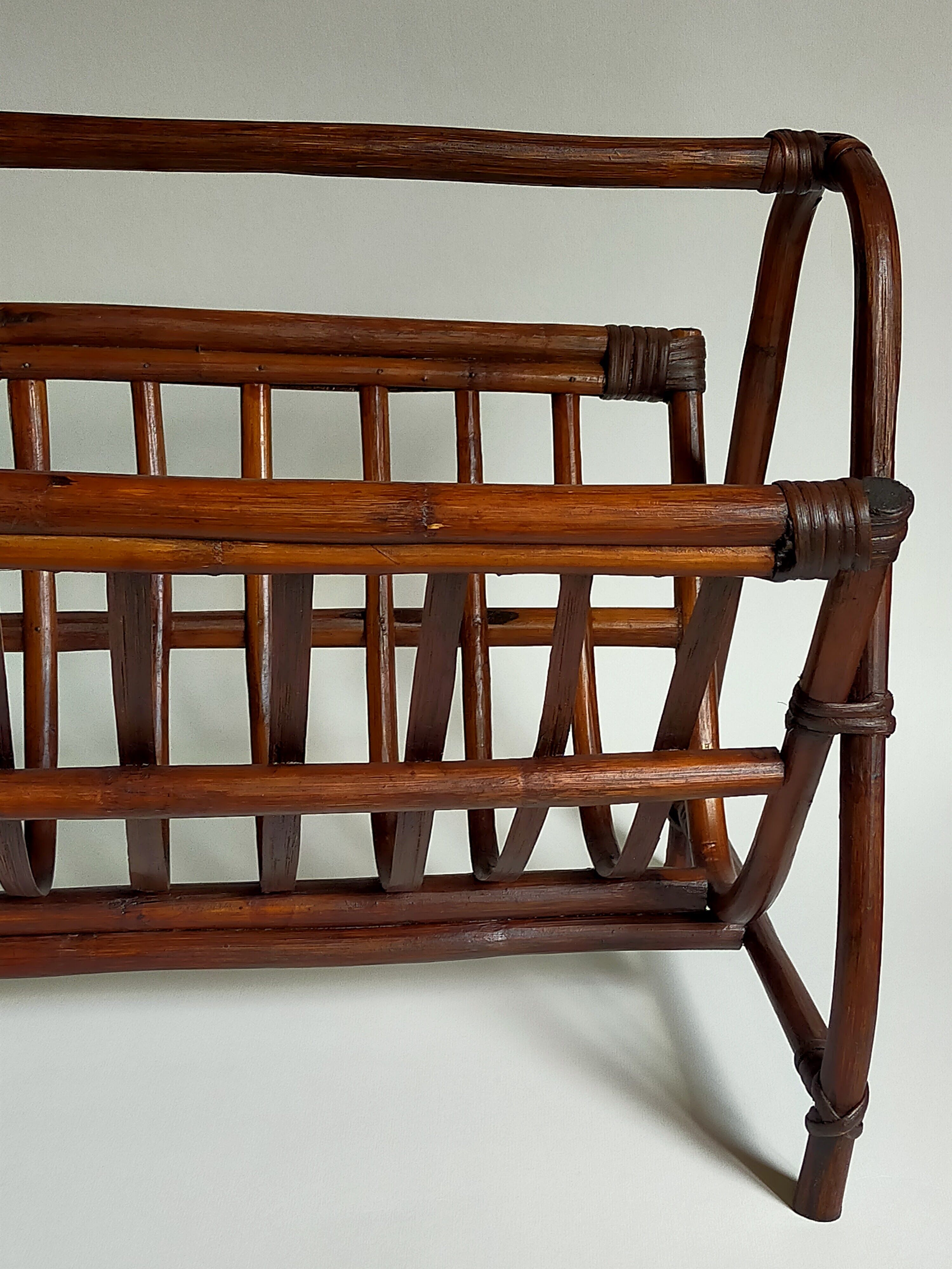 Vintage 1960s rattan magazine holder