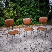 Set of 3 faux leather/steel chairs from the 50s/60s