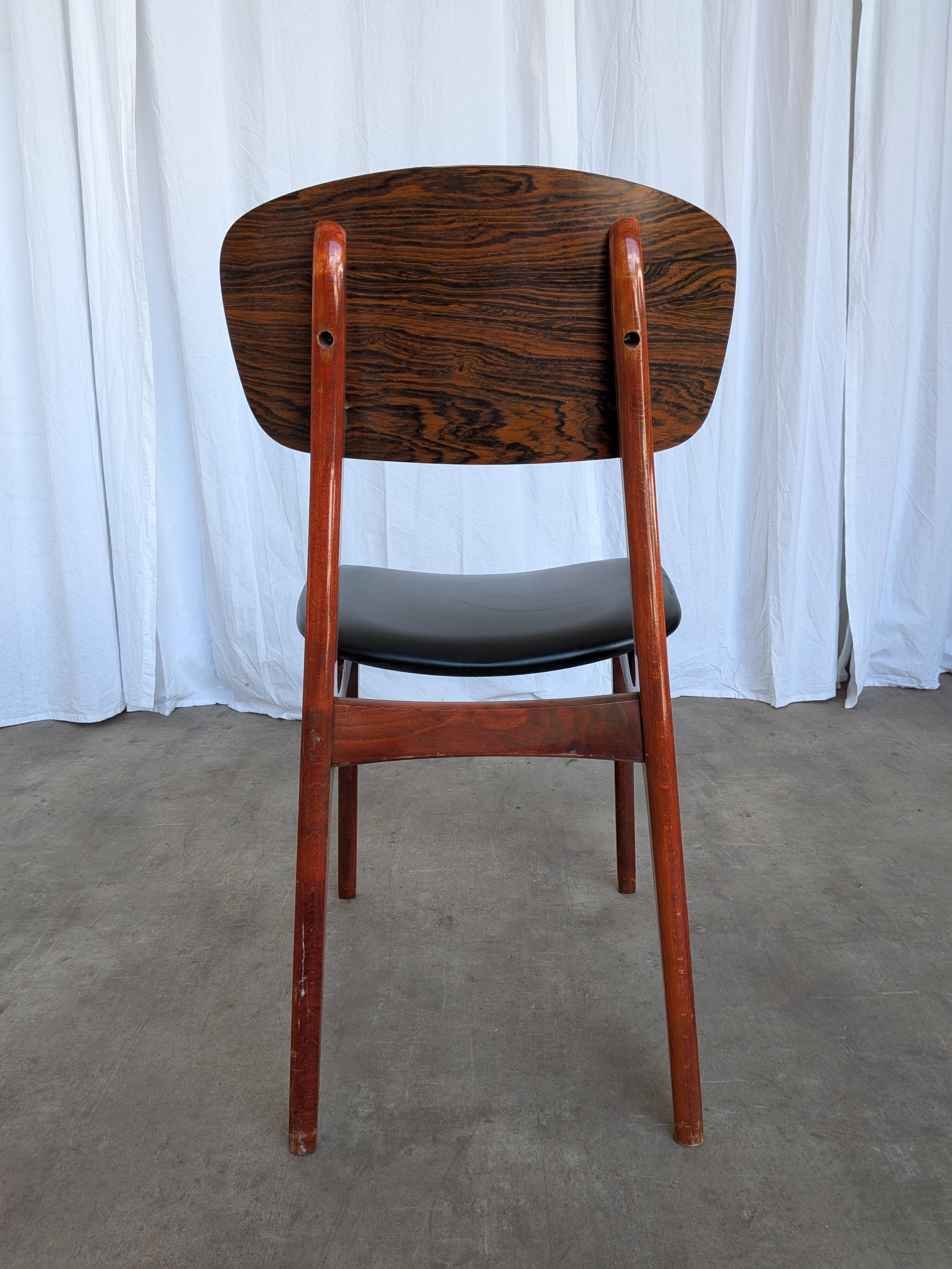 Vintage Mid-Century Wooden Dining Chair with Black Leather Seat