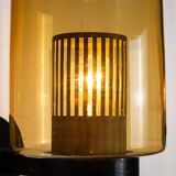 Pair of black metal wall lamps with yellow shades and inner diffuser
