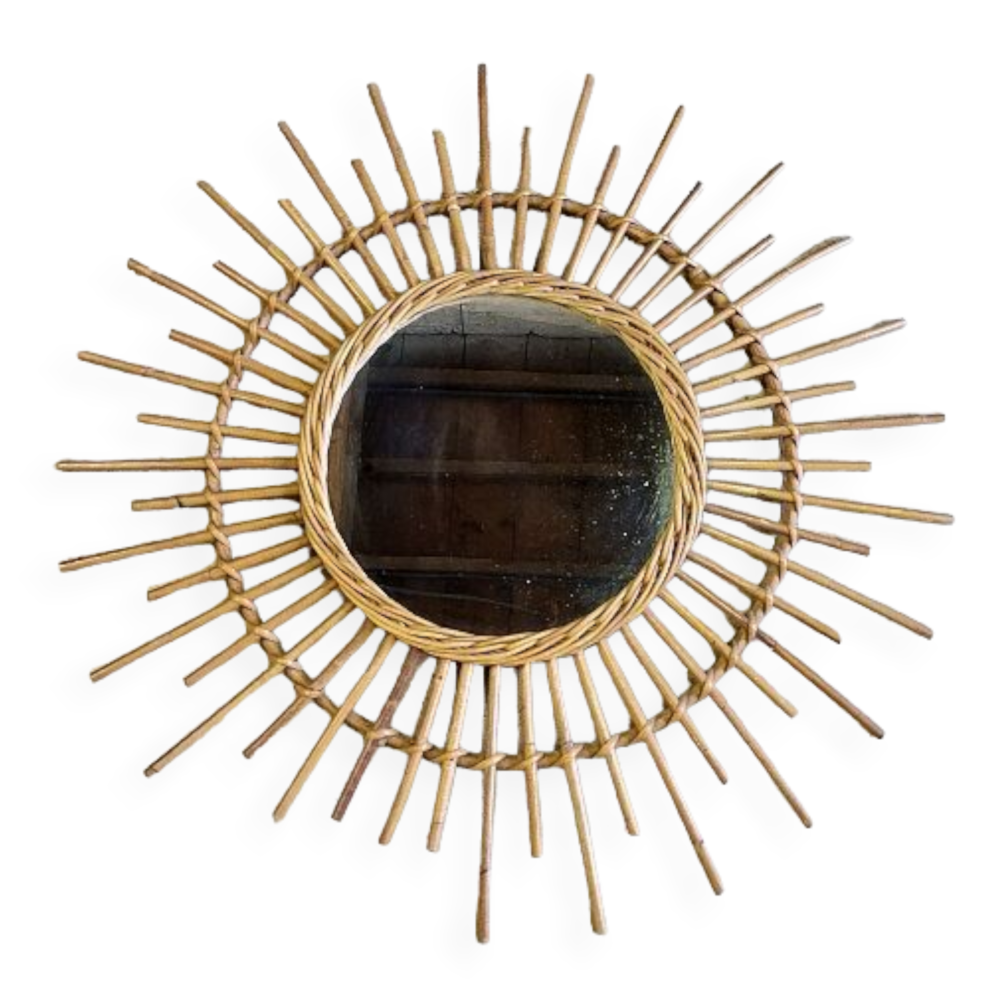 Round rattan mirror 1970