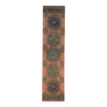 Tapis couloir vintage turc en laine et coton noué à la main des années 1970, 79x342.