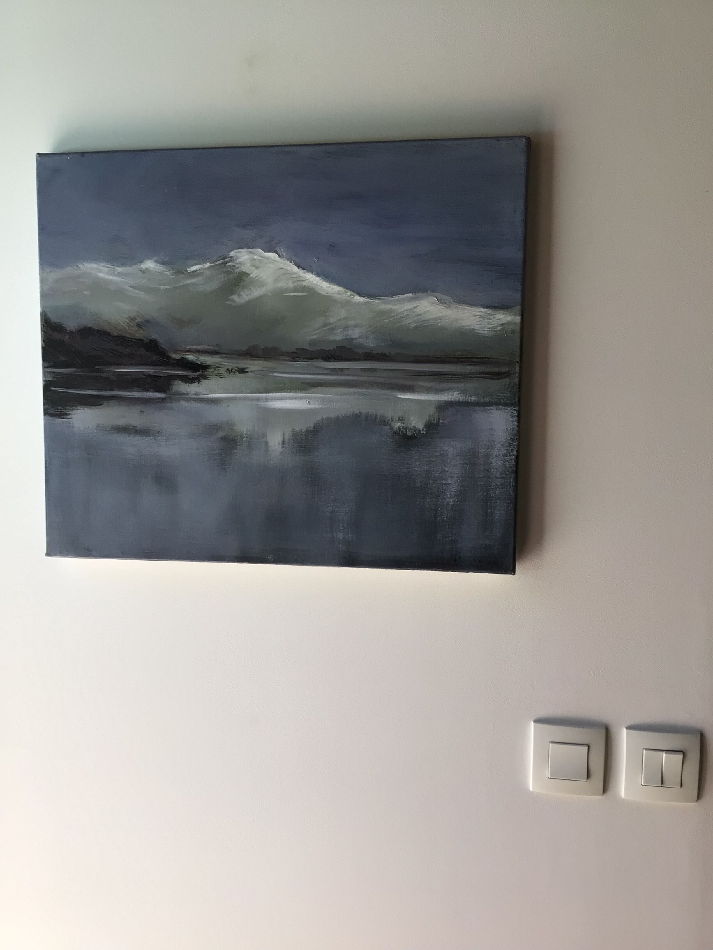 Painting on canvas snowy Northern landscape signed