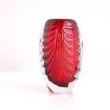 Mid-century modern handmade crystal vase in a bright red colour
