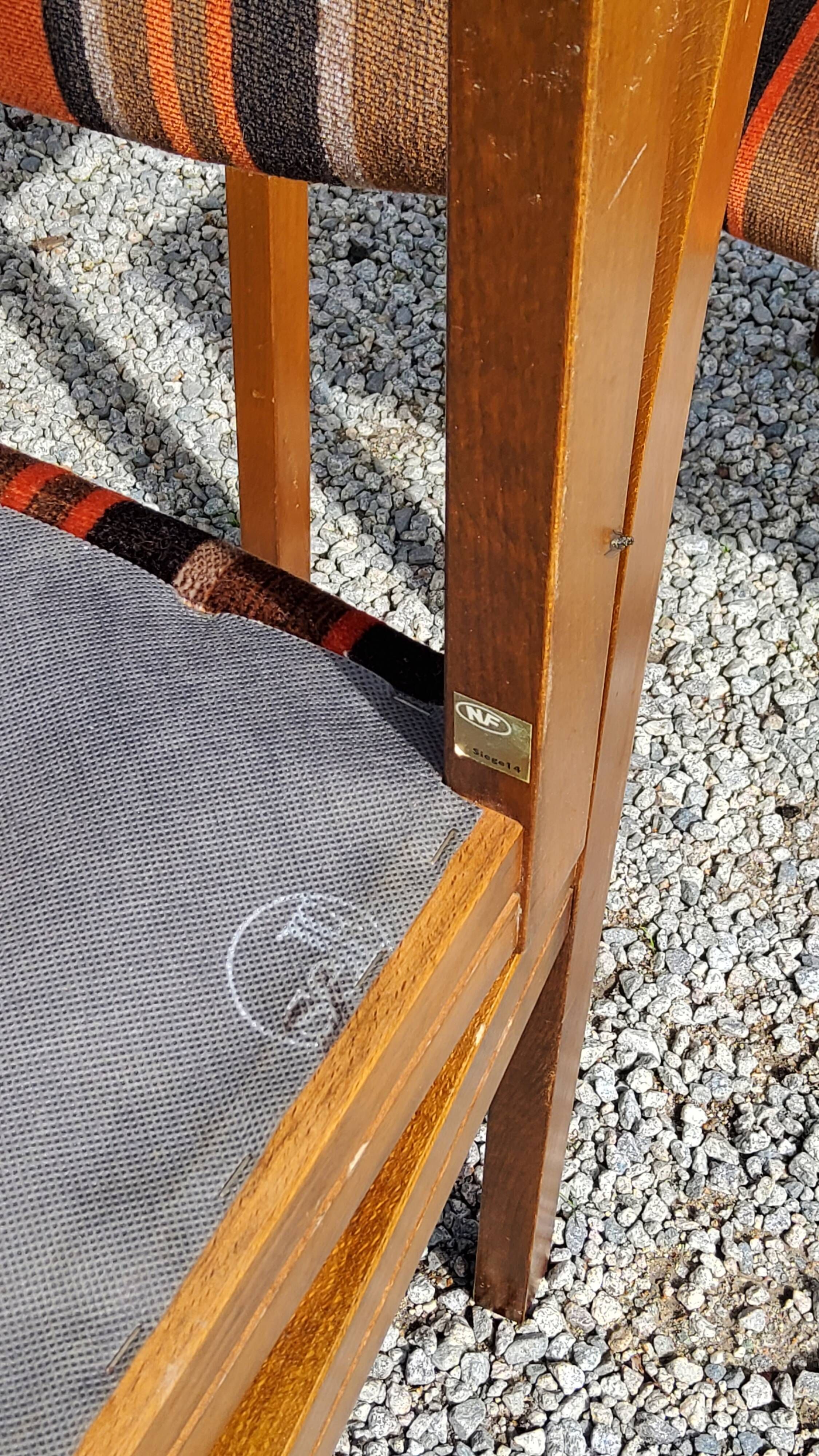 Set of 5 70s designer chairs in beech and orange and brown velvet Self éditeur