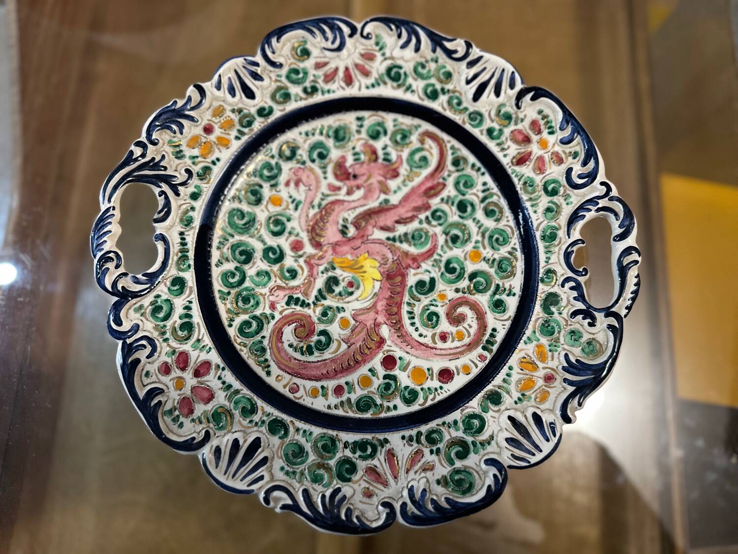 Plate / Ashtray in Massé Frères Earthenware - Relief Decoration of Dragon and F