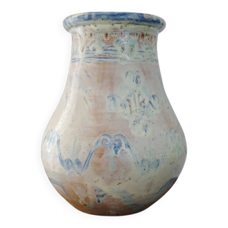 Grand vase balustre ancien en terre cuite à glaçure rose