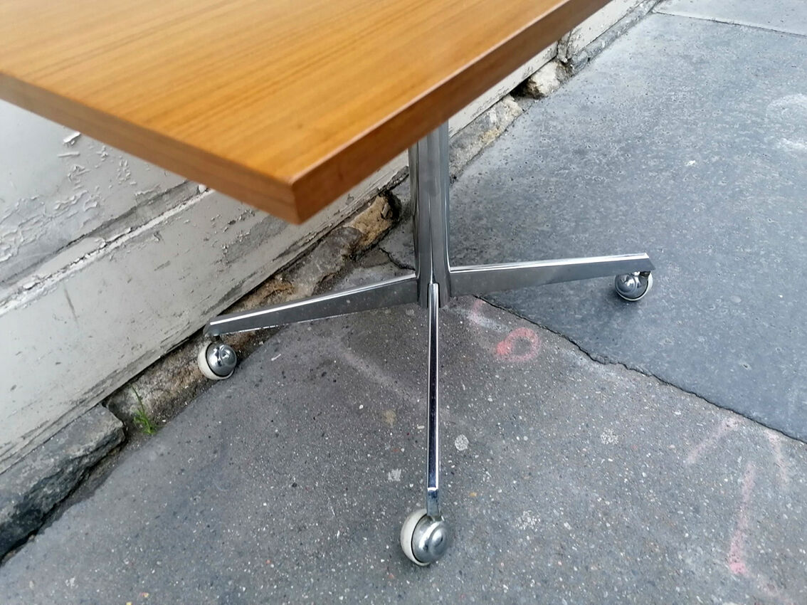 TV or side table, chrome and laminate wood, 1970