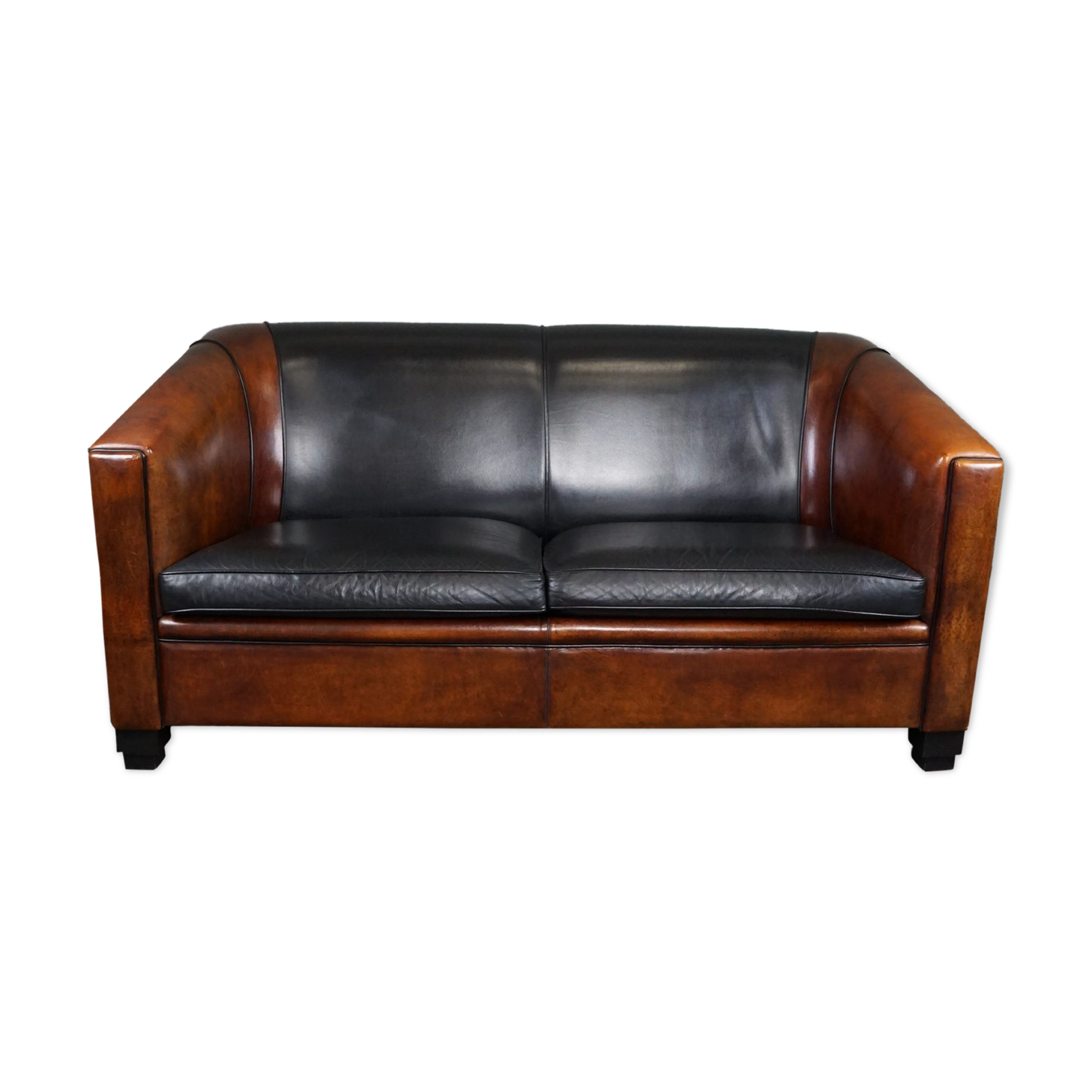 2.5-seater art deco style sofa in sheepskin