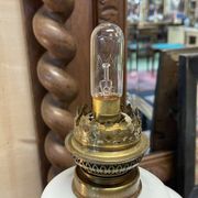 Napoleon III lamp in white opaline and painted with floral decoration - late 19th century