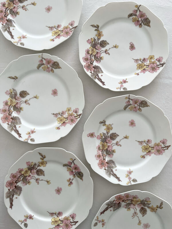 6 assiettes à dessert anciennes en porcelaine de Limoges Haviland & Co