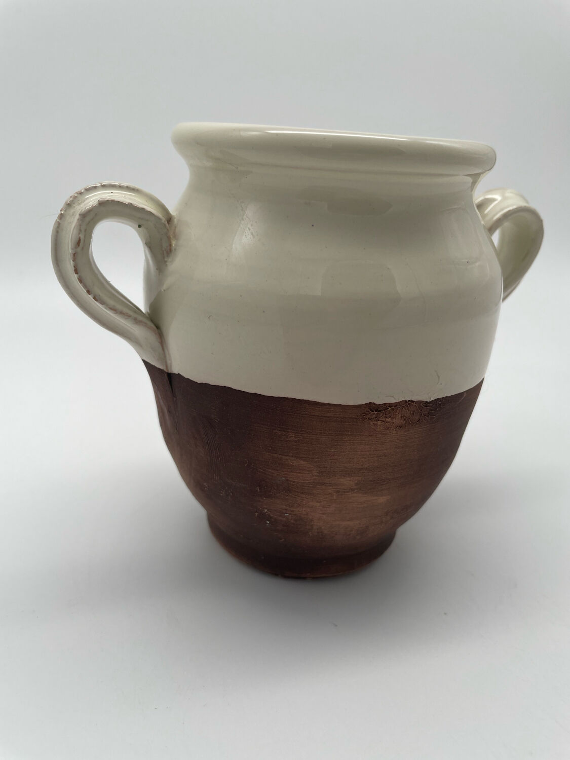 Grease pot, candied in glazed white terracotta
