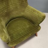 Fauteuils vintage velours vert d'origine Italie des années 1950 originaux