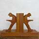 Vintage Mid-Century Cubist German Carved Wood Bookends – Art Deco Style