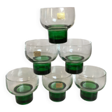 Six green footed Space Age glasses Luminarc.