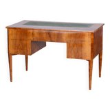 Restored biedermeier walnut writing desk, revived polish, czechia, 1830s