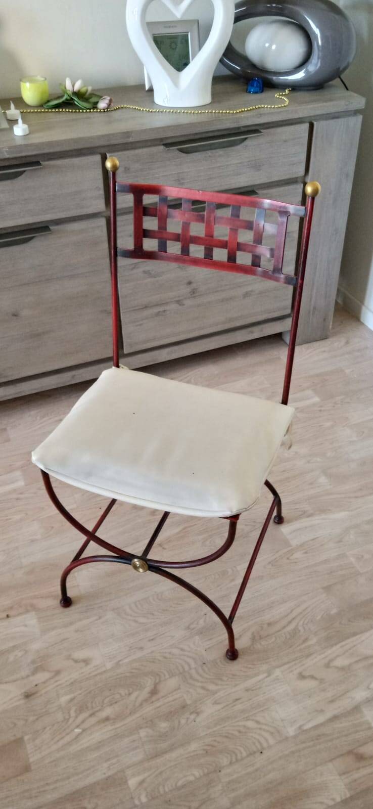 Table fer forgé et verre avec 4 chaises