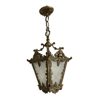 Lustre lanterne ancienne en bronze style Louis XV